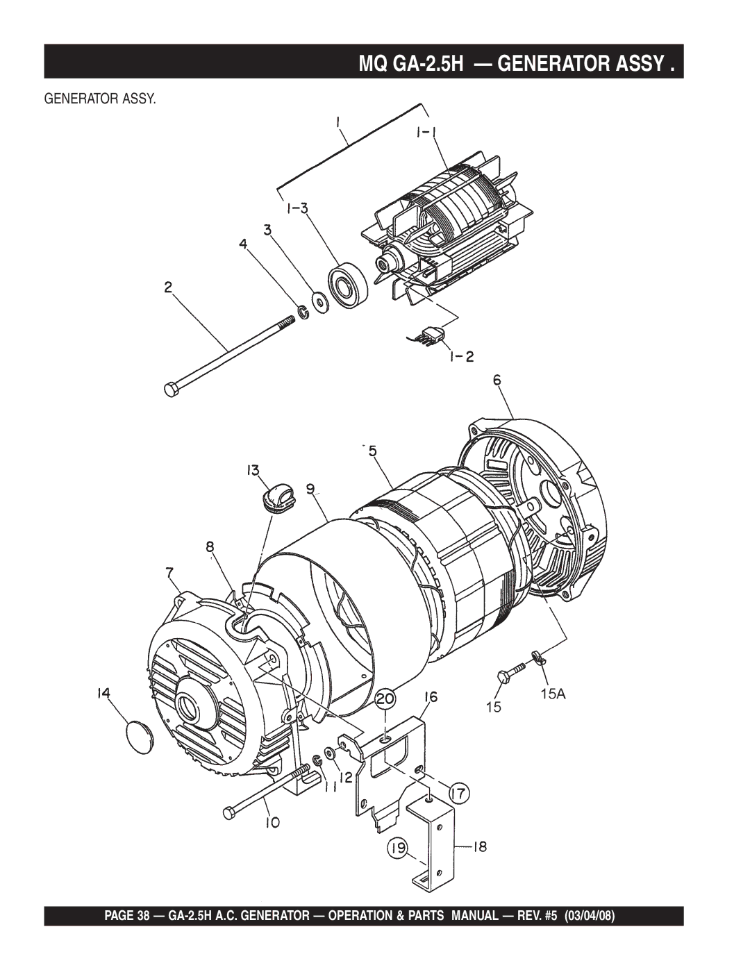 Multiquip manual MQ GA-2.5H Generator Assy 