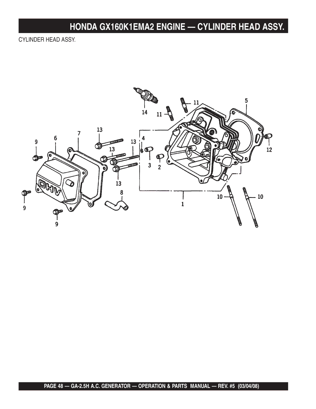 Multiquip GA-2.5H manual Honda GX160K1EMA2 Engine Cylinder Head Assy 