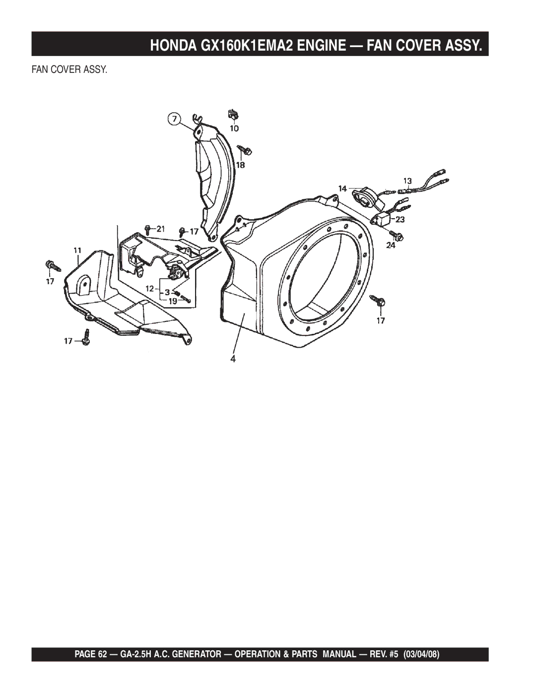 Multiquip GA-2.5H manual Honda GX160K1EMA2 Engine FAN Cover Assy 