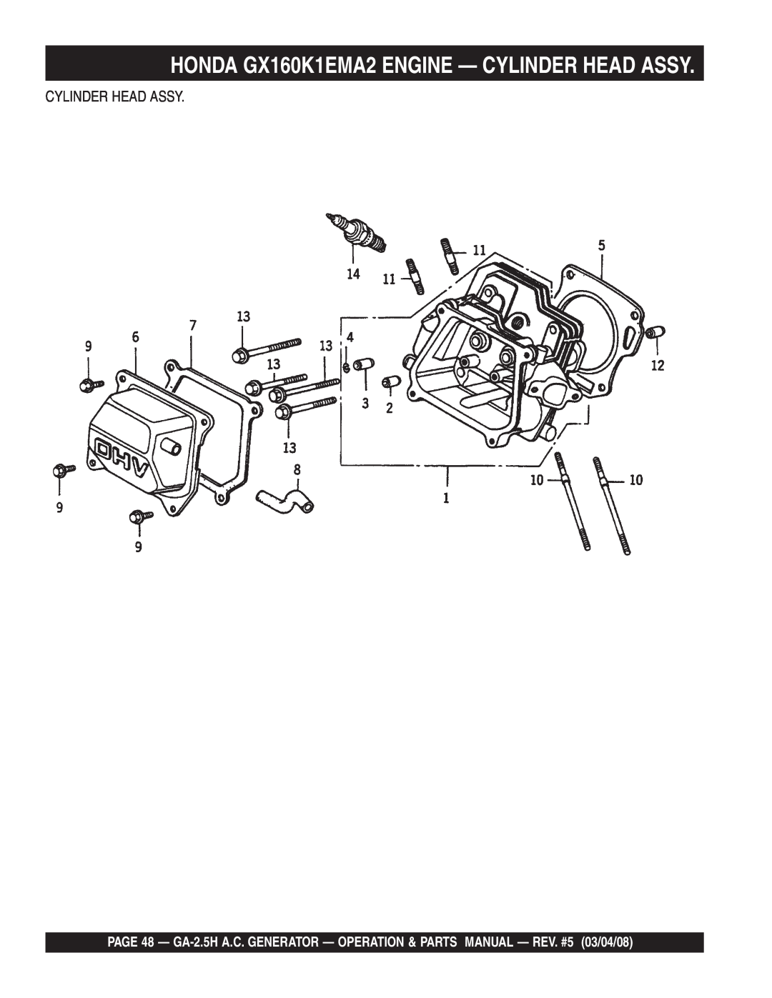 Multiquip GA-2.5H manual HONDA GX160K1EMA2 ENGINE - CYLINDER HEAD ASSY, Cylinder Head Assy 