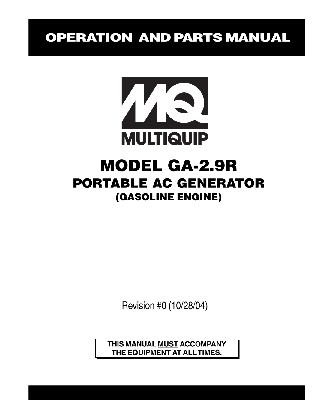 Multiquip manual Model GA-2.9R 