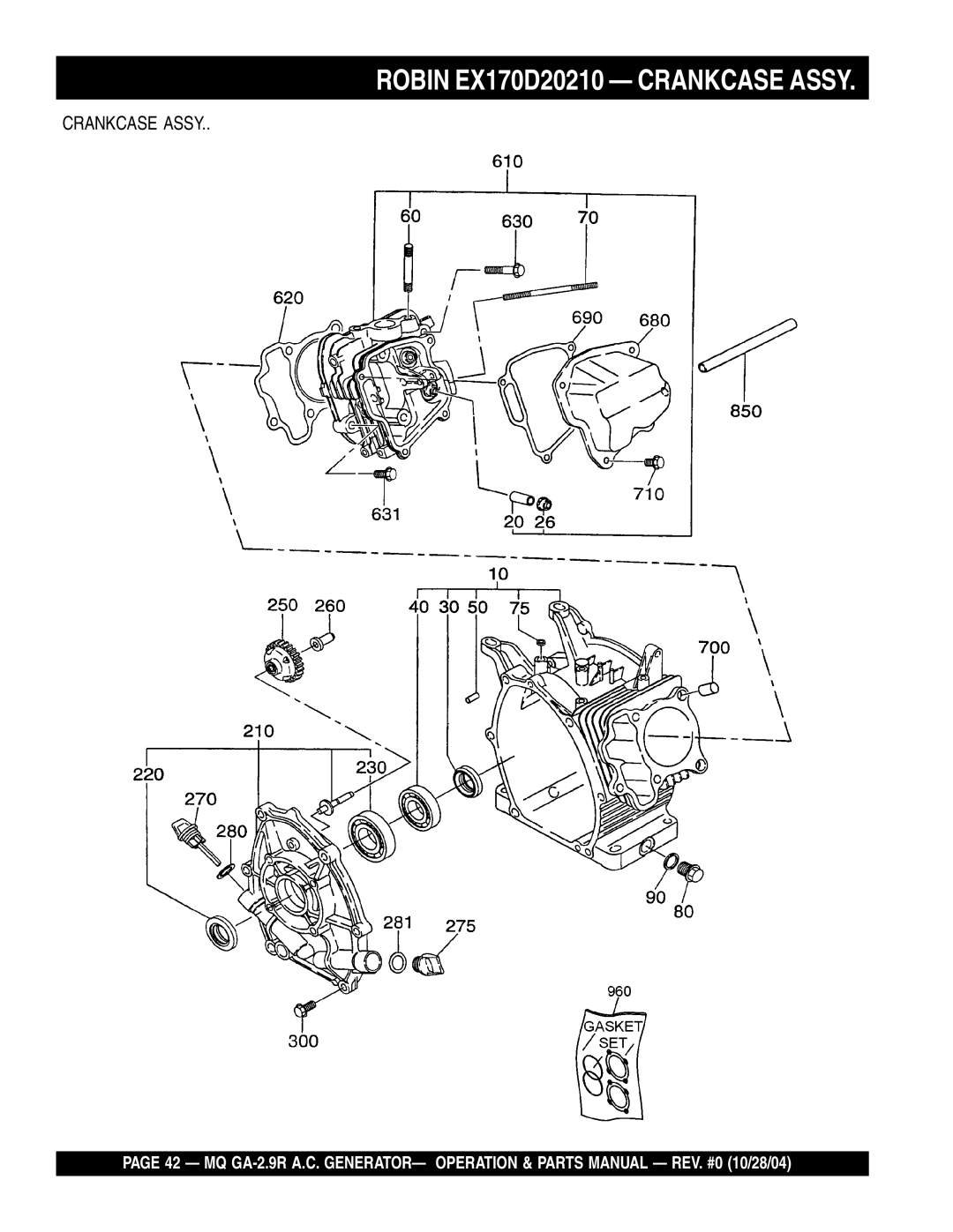 Multiquip GA-2.9R manual Robin EX170D20210 Crankcase Assy 