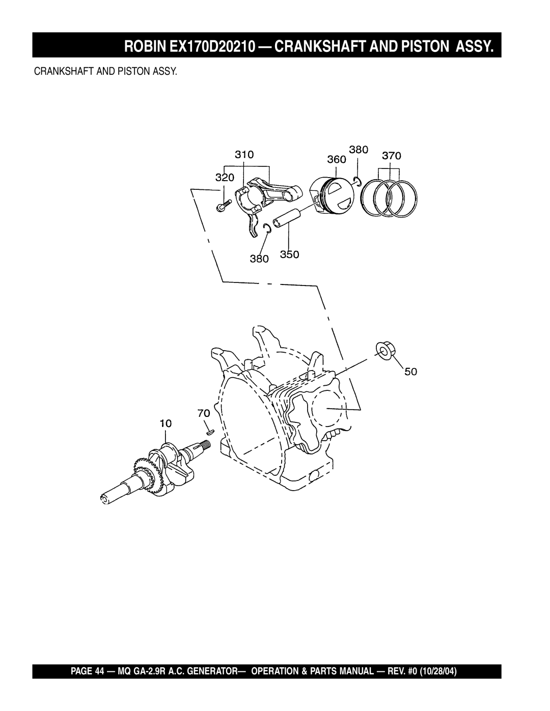 Multiquip GA-2.9R manual Robin EX170D20210 Crankshaft and Piston Assy 