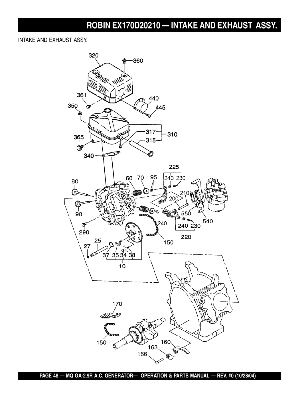 Multiquip GA-2.9R manual Robin EX170D20210 Intake and Exhaust Assy 