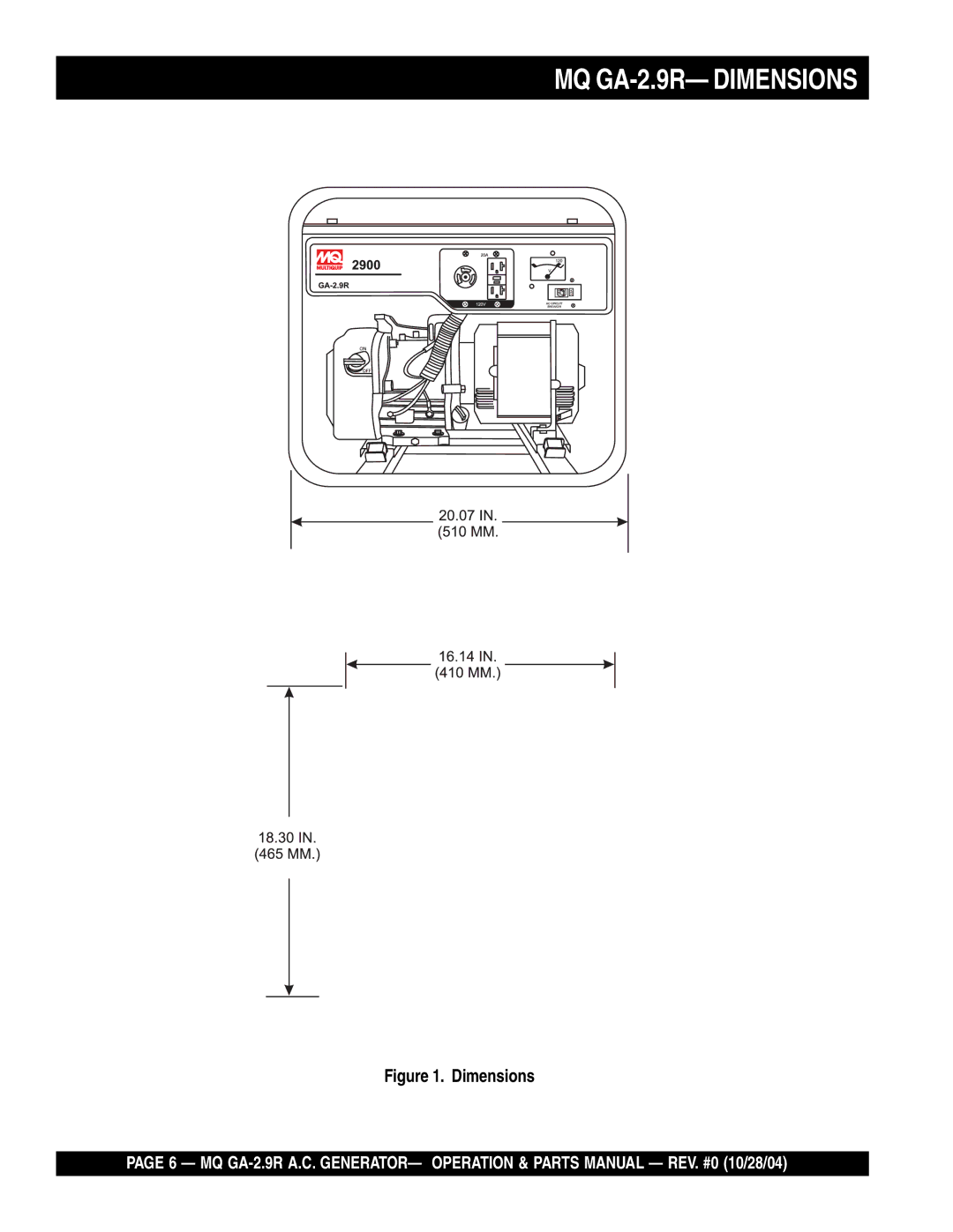 Multiquip manual MQ GA-2.9R- Dimensions 