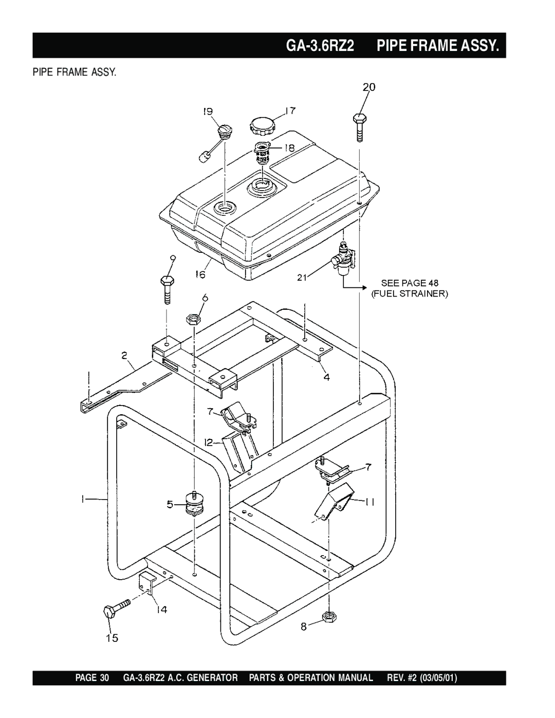 Multiquip operation manual GA-3.6RZ2 Pipe Frame Assy 