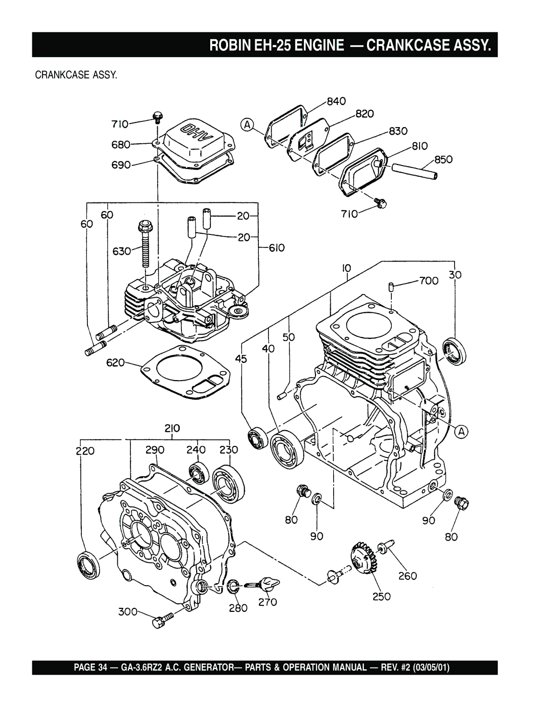 Multiquip GA-3.6RZ2 operation manual Robin EH-25 Engine Crankcase Assy 