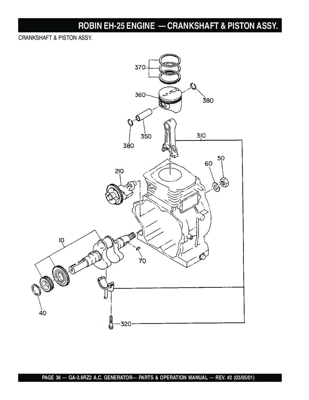 Multiquip GA-3.6RZ2 operation manual Robin EH-25 Engine Crankshaft & Piston Assy 