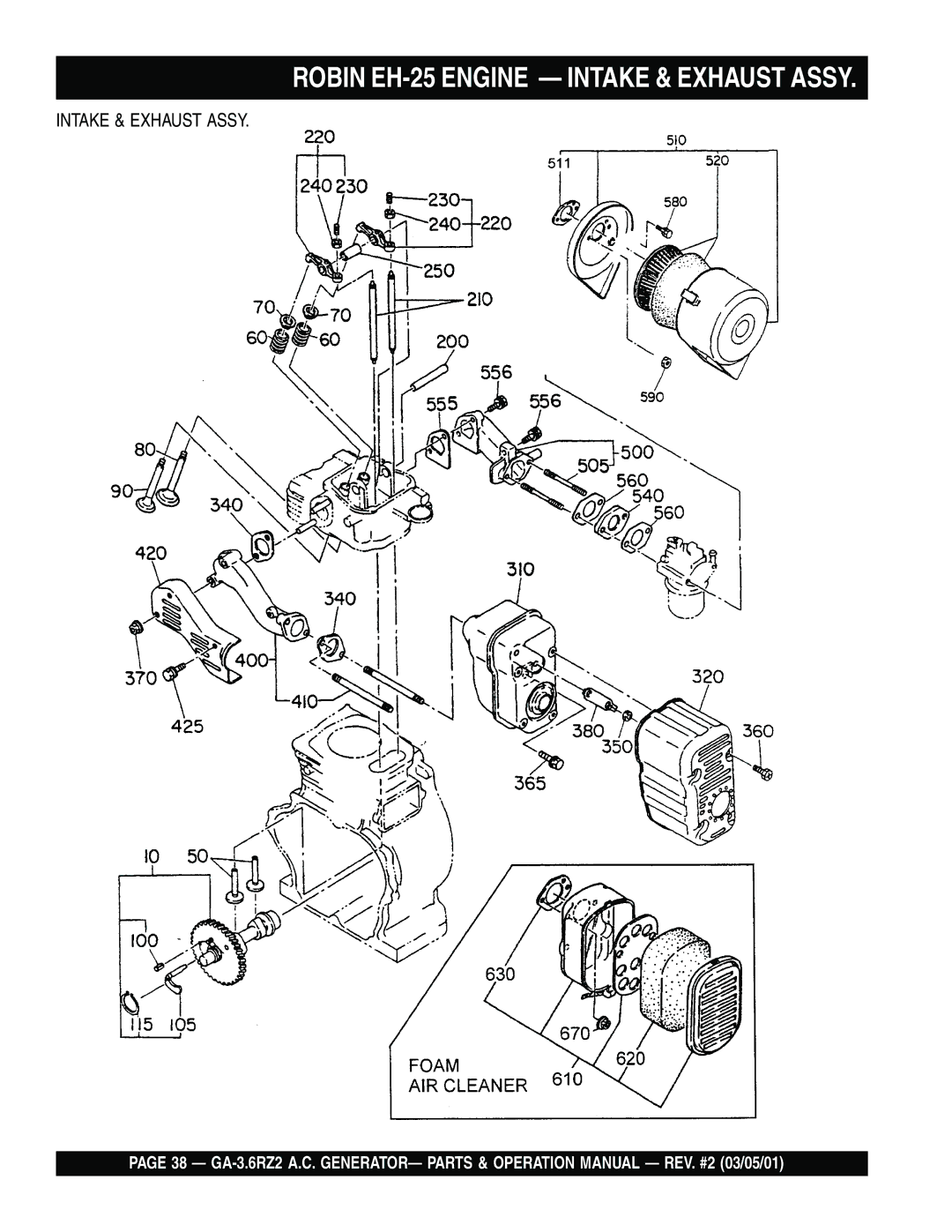 Multiquip GA-3.6RZ2 operation manual Robin EH-25 Engine Intake & Exhaust Assy 