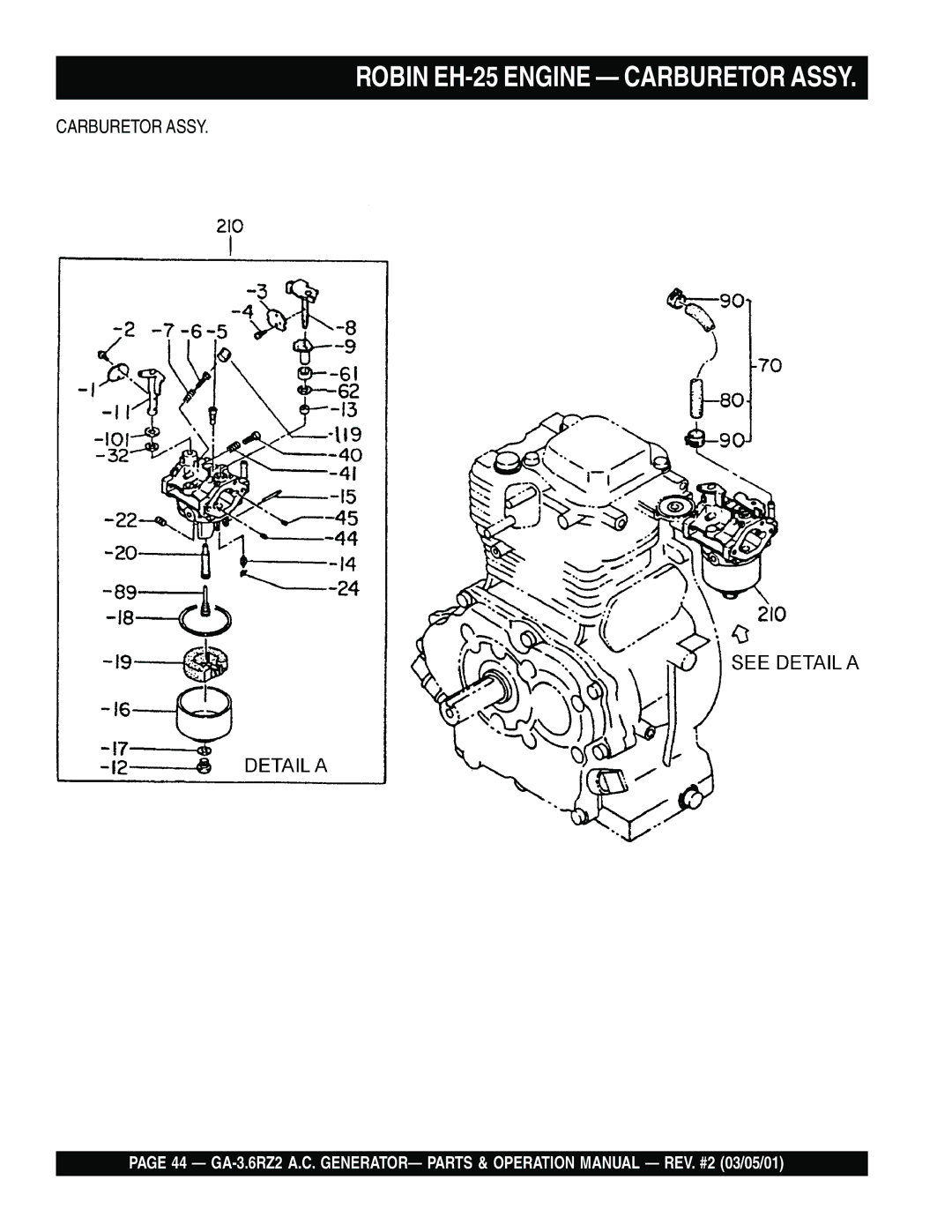 Multiquip GA-3.6RZ2 operation manual Robin EH-25 Engine Carburetor Assy 