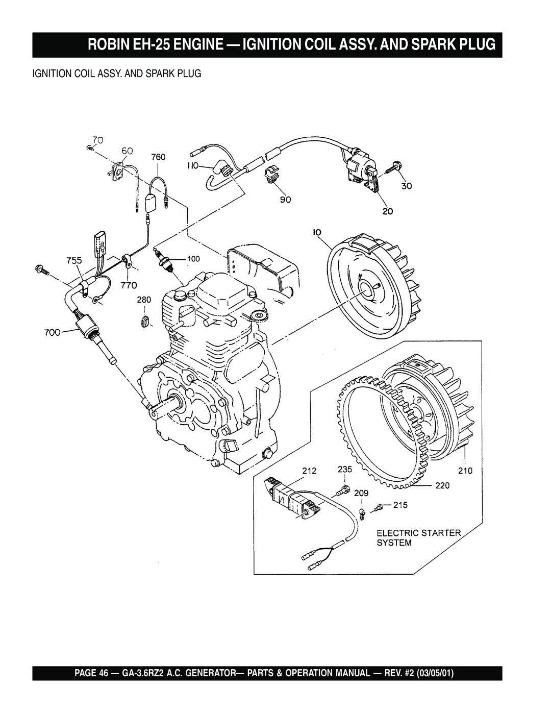 Multiquip GA-3.6RZ2 operation manual Robin EH-25 Engine Ignition Coil ASSY. and Spark Plug 