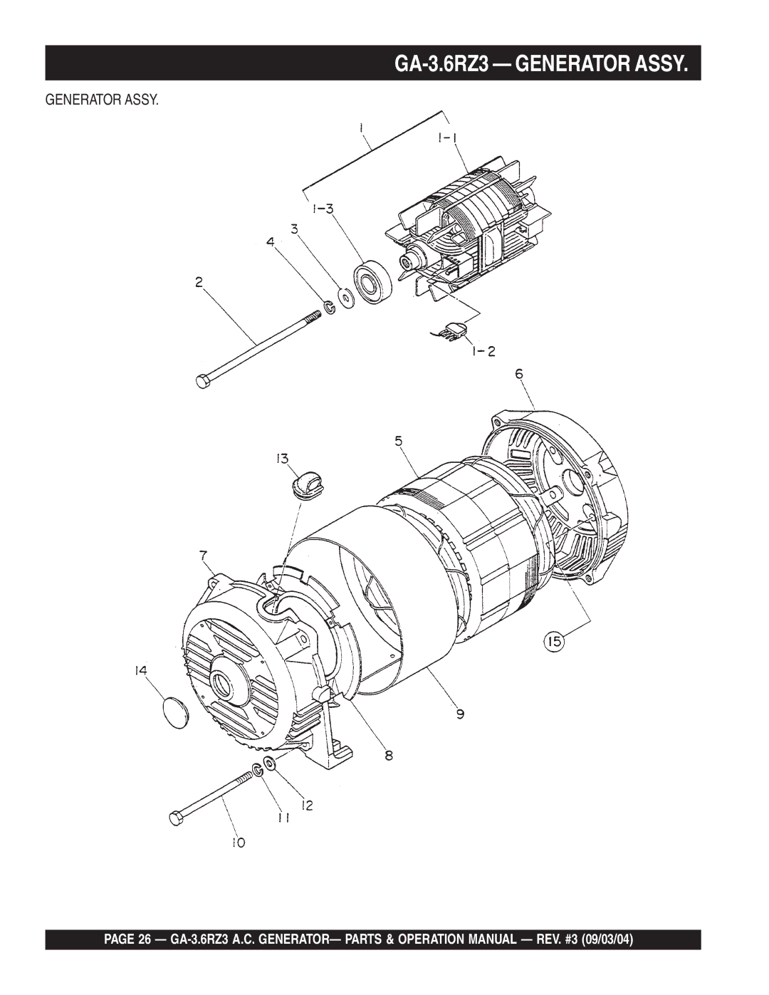 Multiquip operation manual GA-3.6RZ3 Generator Assy 