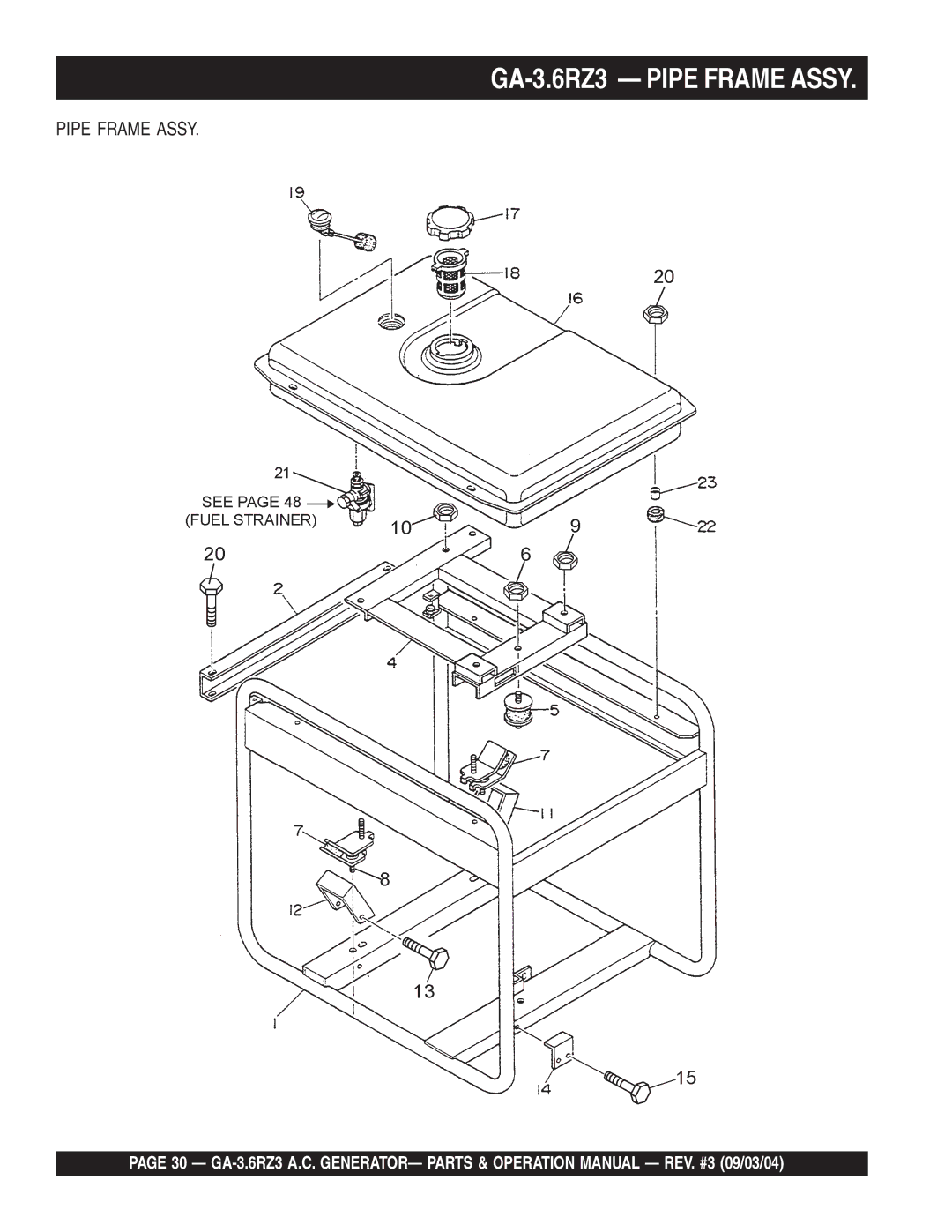 Multiquip operation manual GA-3.6RZ3 Pipe Frame Assy 