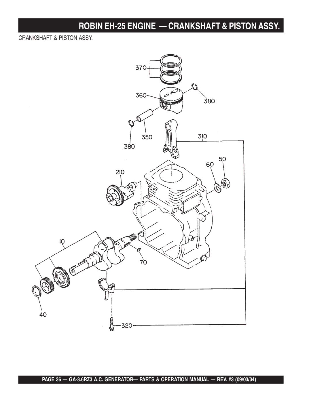 Multiquip GA-3.6RZ3 operation manual Robin EH-25 Engine Crankshaft & Piston Assy 