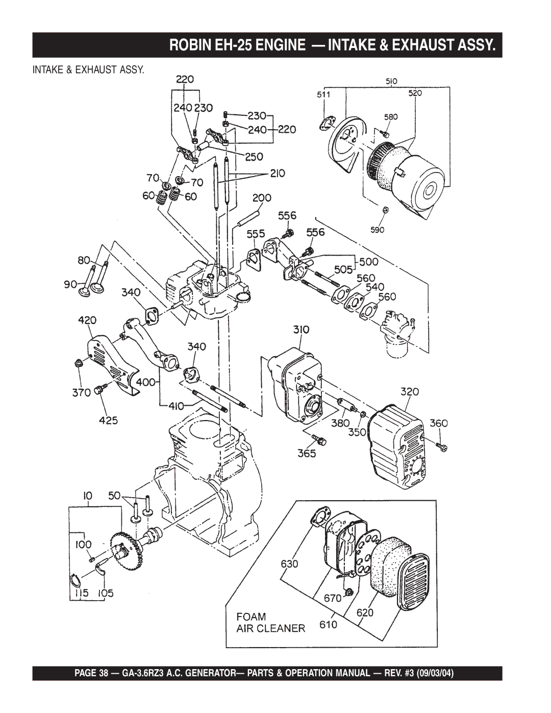 Multiquip GA-3.6RZ3 operation manual Robin EH-25 Engine Intake & Exhaust Assy 