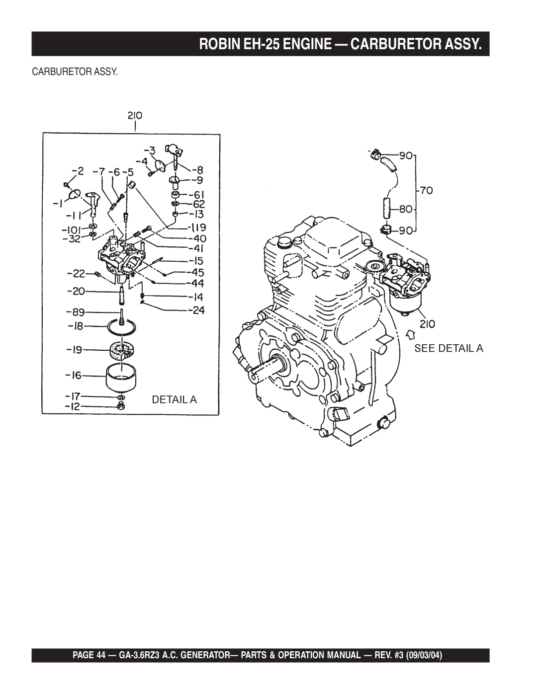 Multiquip GA-3.6RZ3 operation manual Robin EH-25 Engine Carburetor Assy 