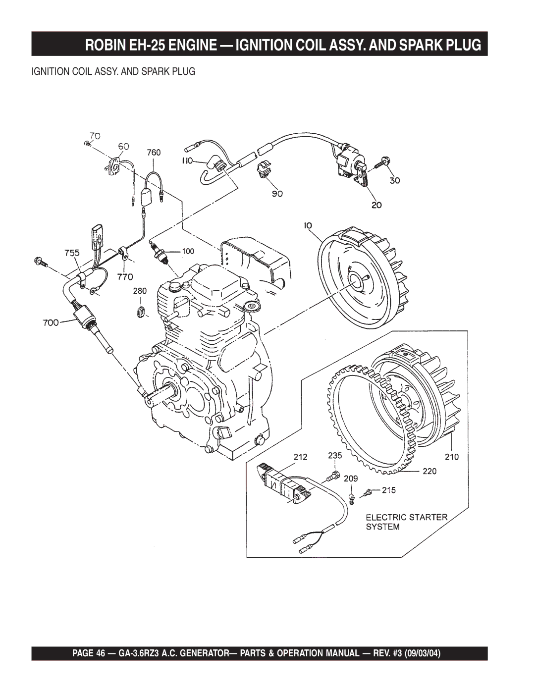 Multiquip GA-3.6RZ3 operation manual Robin EH-25 Engine Ignition Coil ASSY. and Spark Plug 