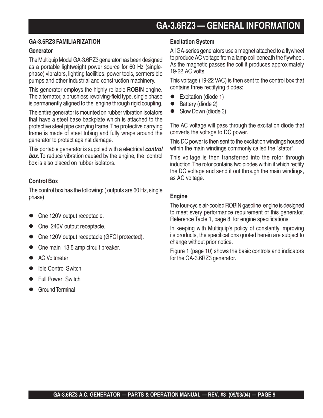 Multiquip operation manual GA-3.6RZ3 General Information 