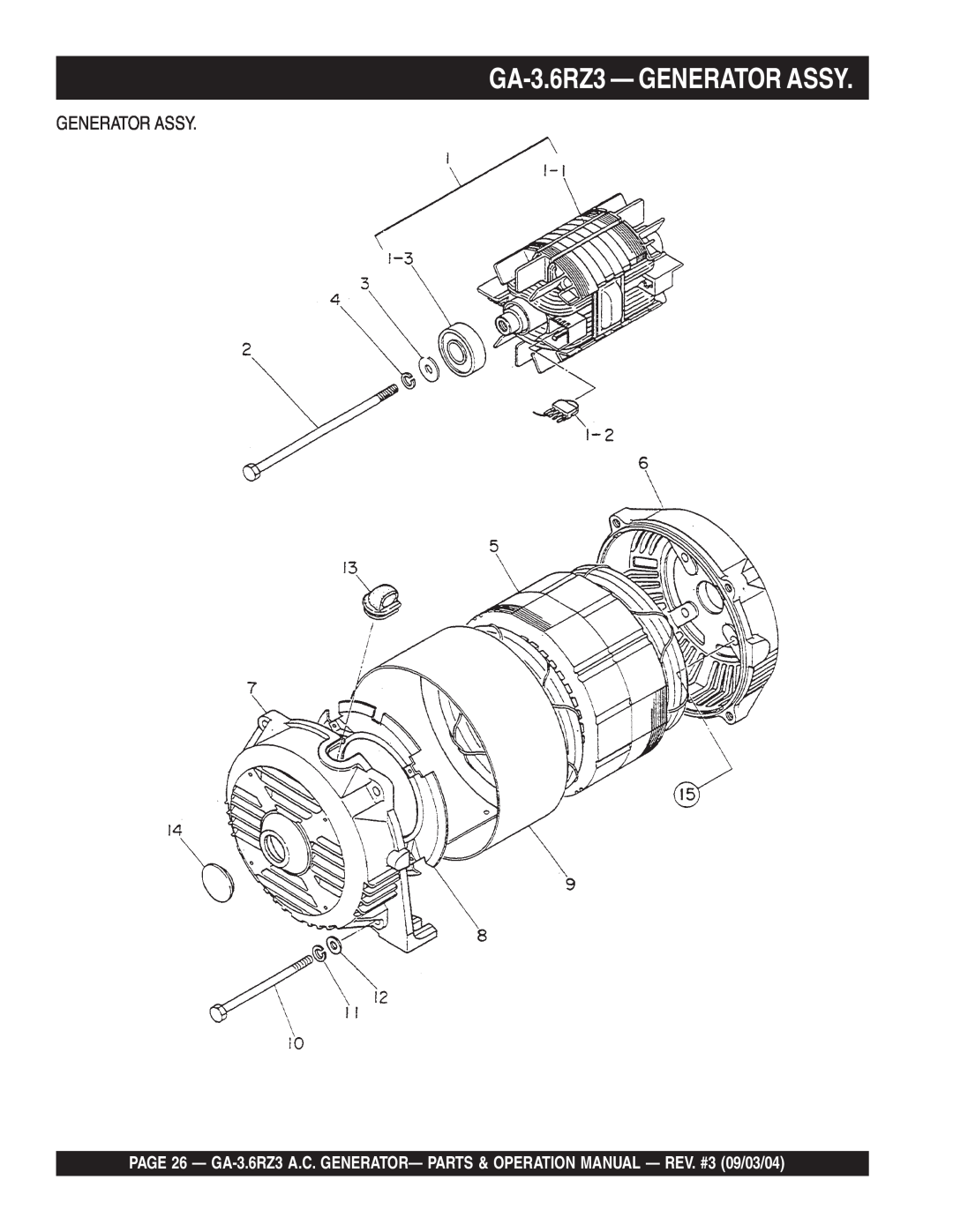 Multiquip operation manual GA-3.6RZ3— GENERATOR ASSY, Generator Assy 