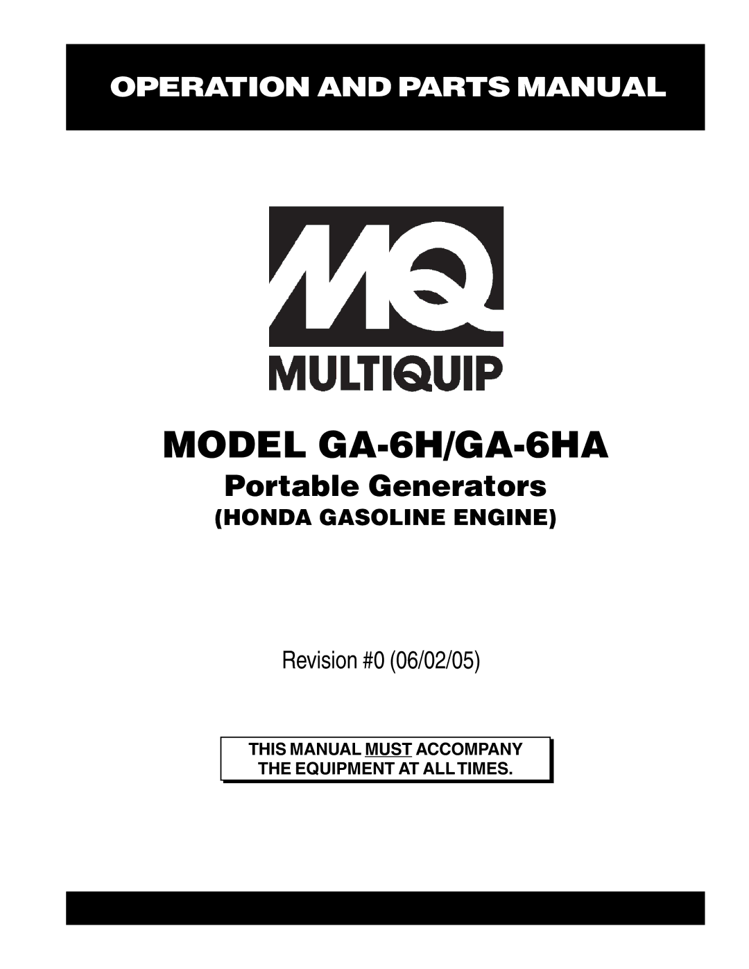 Multiquip ga-6h manual Model GA-6H/GA-6HA 