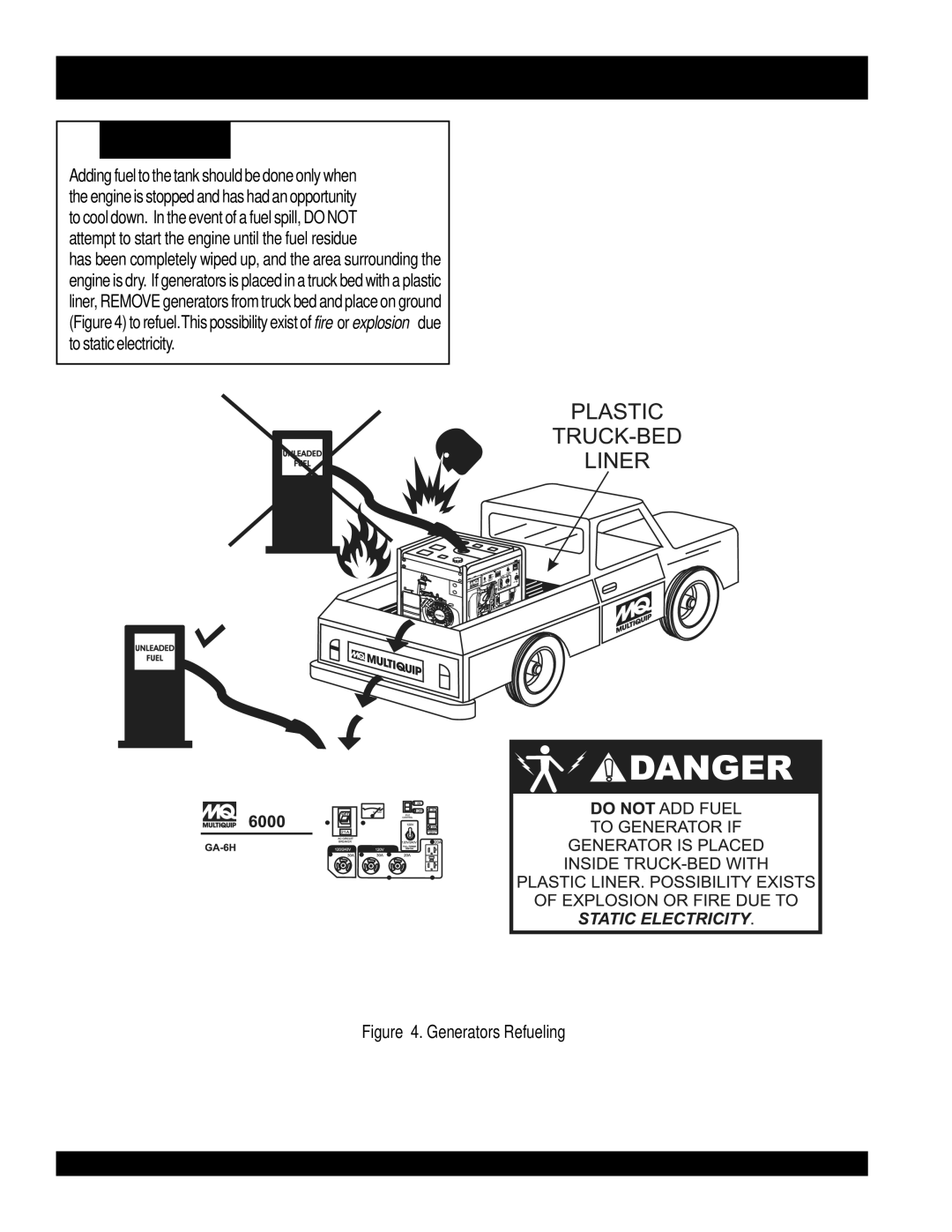 Multiquip ga-6h manual GA-6H/GA-6HA Generator Refueling, Generators Refueling 