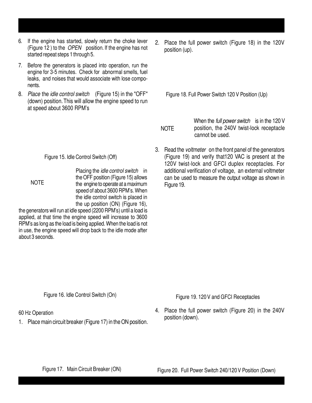 Multiquip ga-6h manual GA-6H/GA-6HA Initial START-UP/GENERATOR Operation 