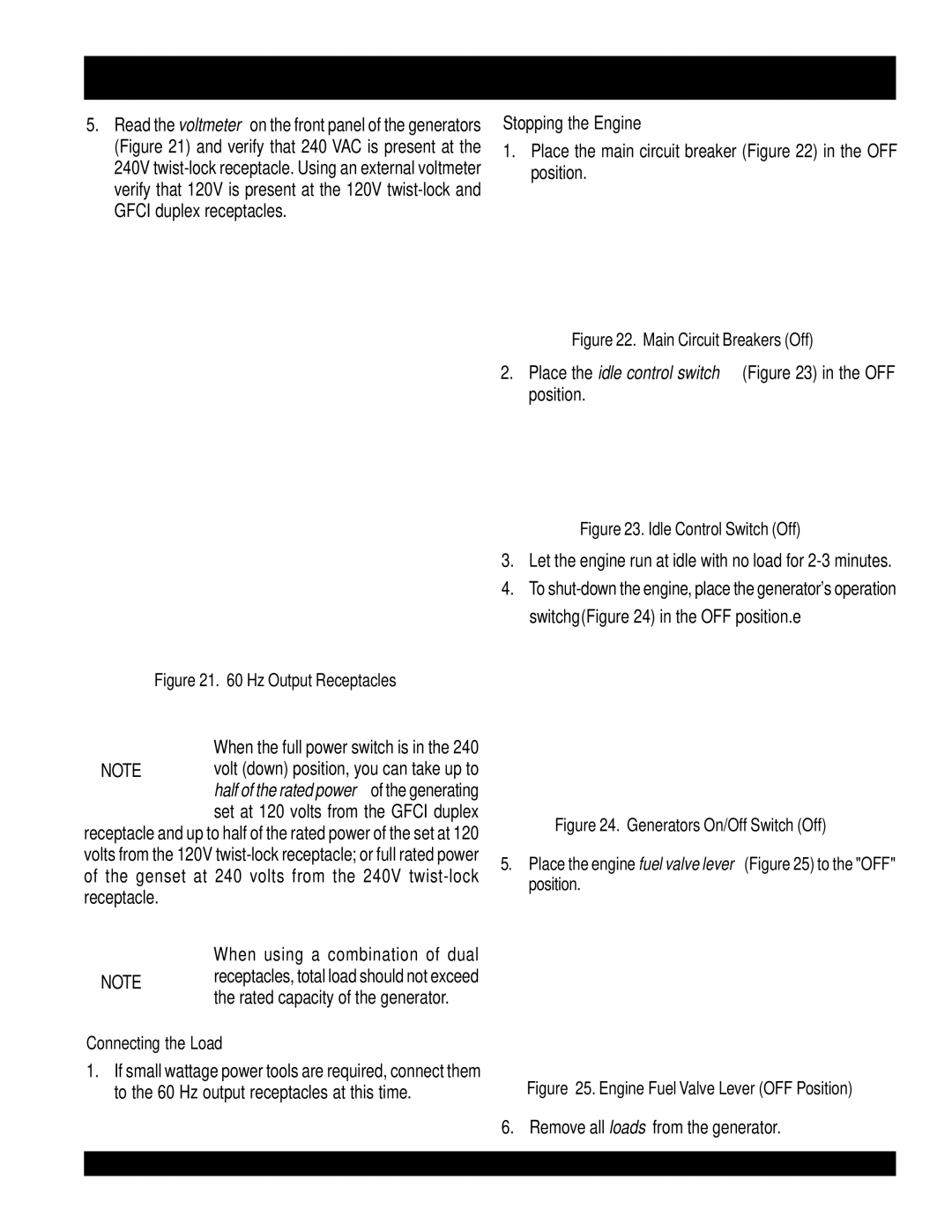 Multiquip ga-6h, GA-6HA manual Stopping the Engine, Connecting the Load 