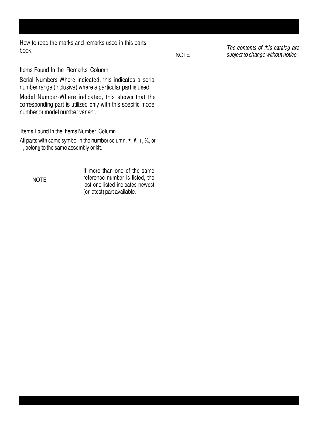 Multiquip GA-6H/GA-6HA Explanation of Code in Remarks Column, How to read the marks and remarks used in this parts 