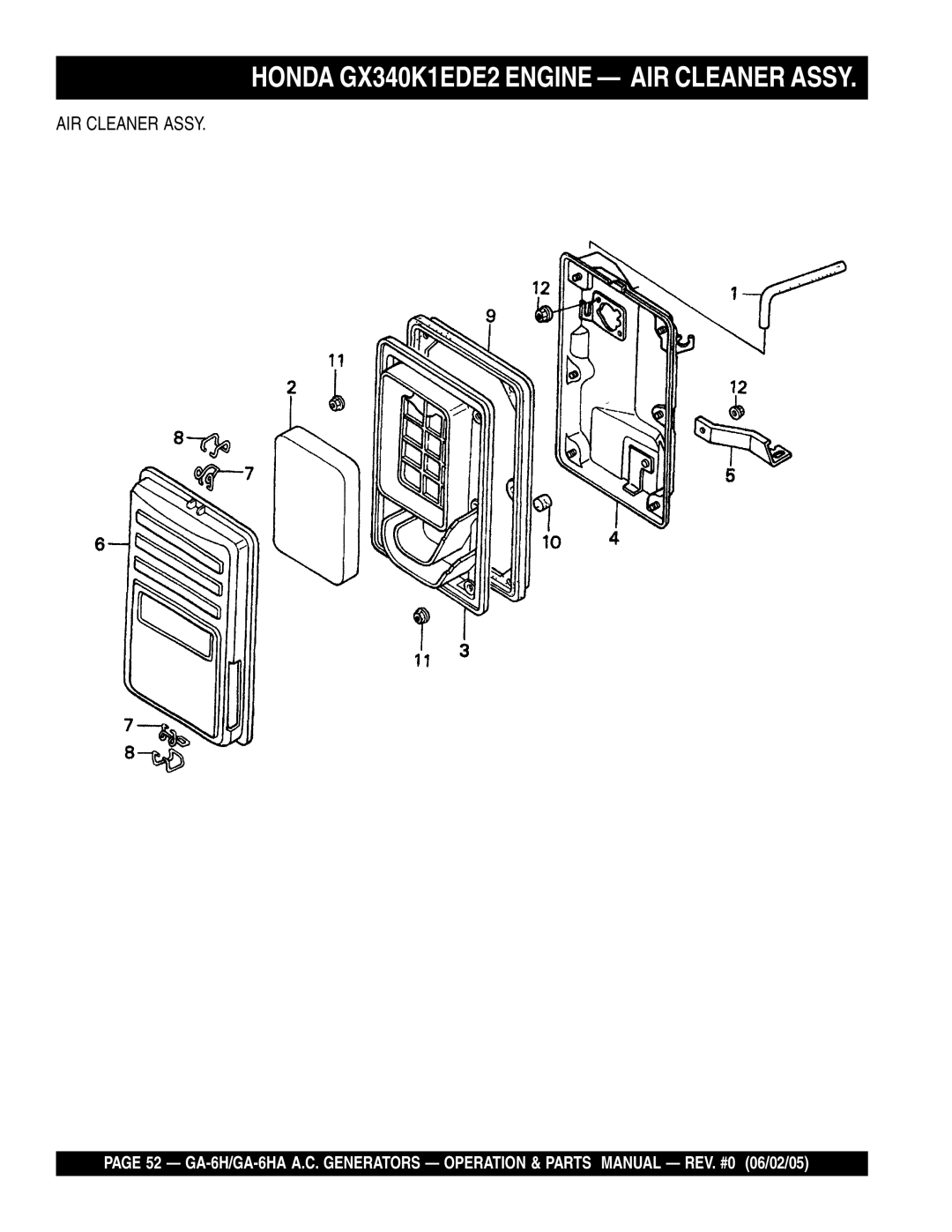 Multiquip GA-6HA, ga-6h manual Honda GX340K1EDE2 Engine AIR Cleaner Assy 