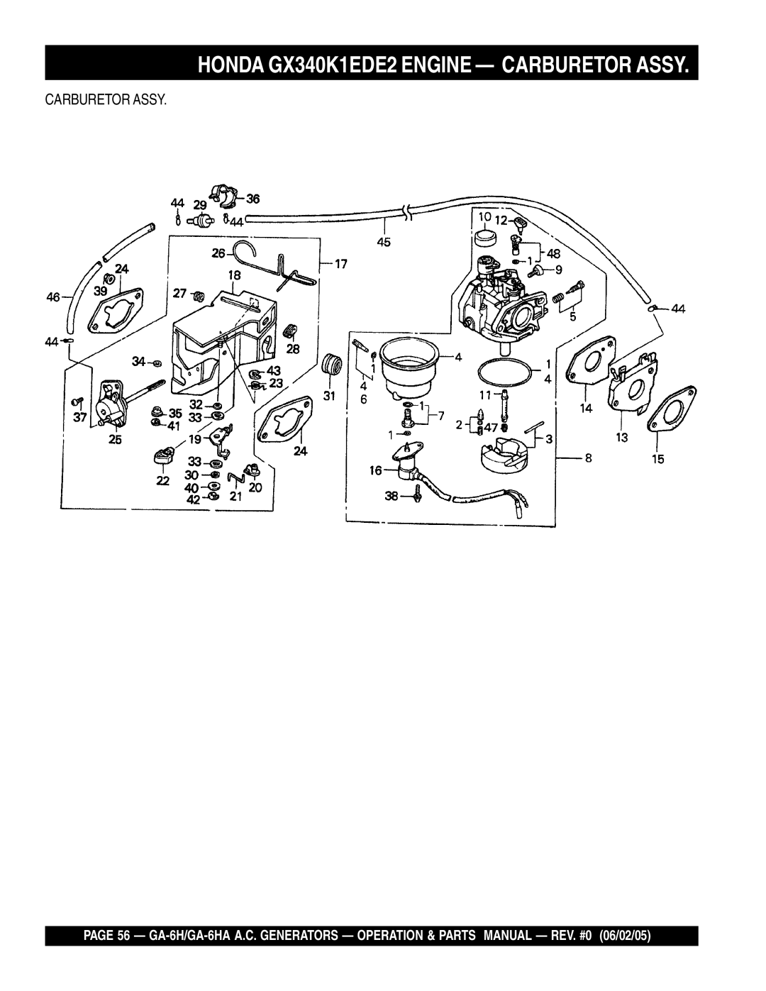 Multiquip GA-6HA, ga-6h manual Honda GX340K1EDE2 Engine Carburetor Assy 