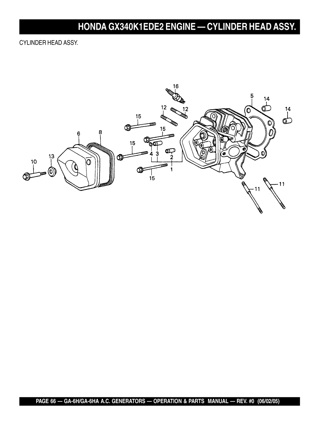 Multiquip GA-6HA, ga-6h manual Honda GX340K1EDE2 Engine Cylinder Head Assy 