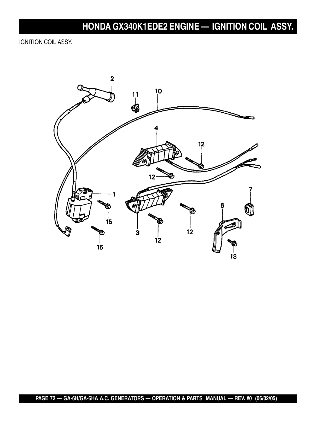 Multiquip GA-6HA, ga-6h manual Honda GX340K1EDE2 Engine Ignition Coil Assy 