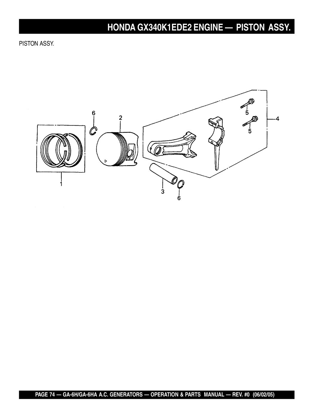 Multiquip GA-6HA, ga-6h manual Honda GX340K1EDE2 Engine Piston Assy 