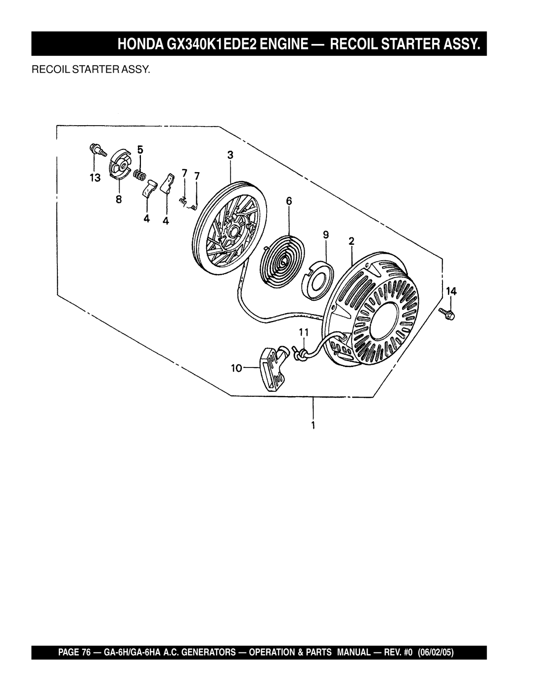 Multiquip GA-6HA, ga-6h manual Honda GX340K1EDE2 Engine Recoil Starter Assy 