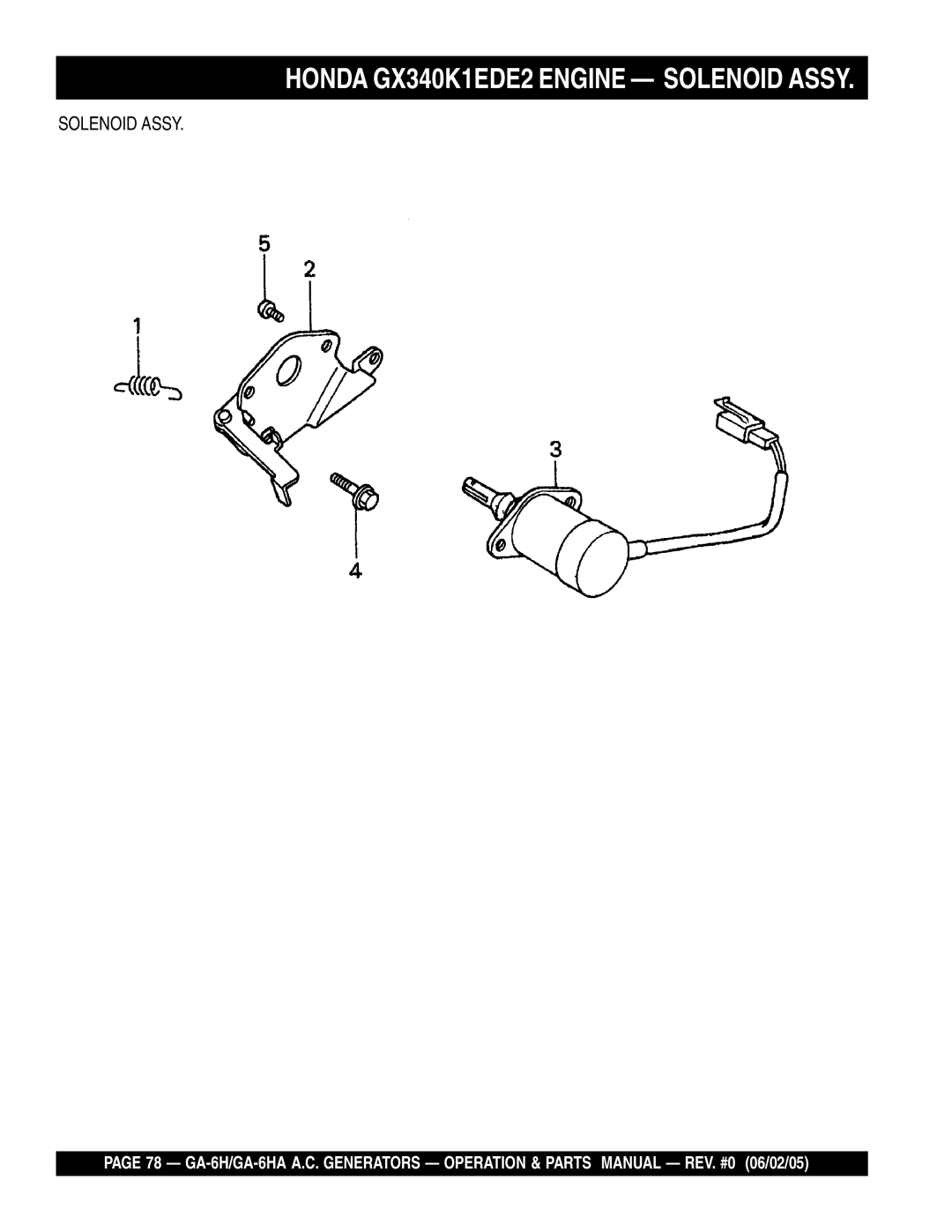 Multiquip GA-6HA, ga-6h manual Honda GX340K1EDE2 Engine Solenoid Assy 