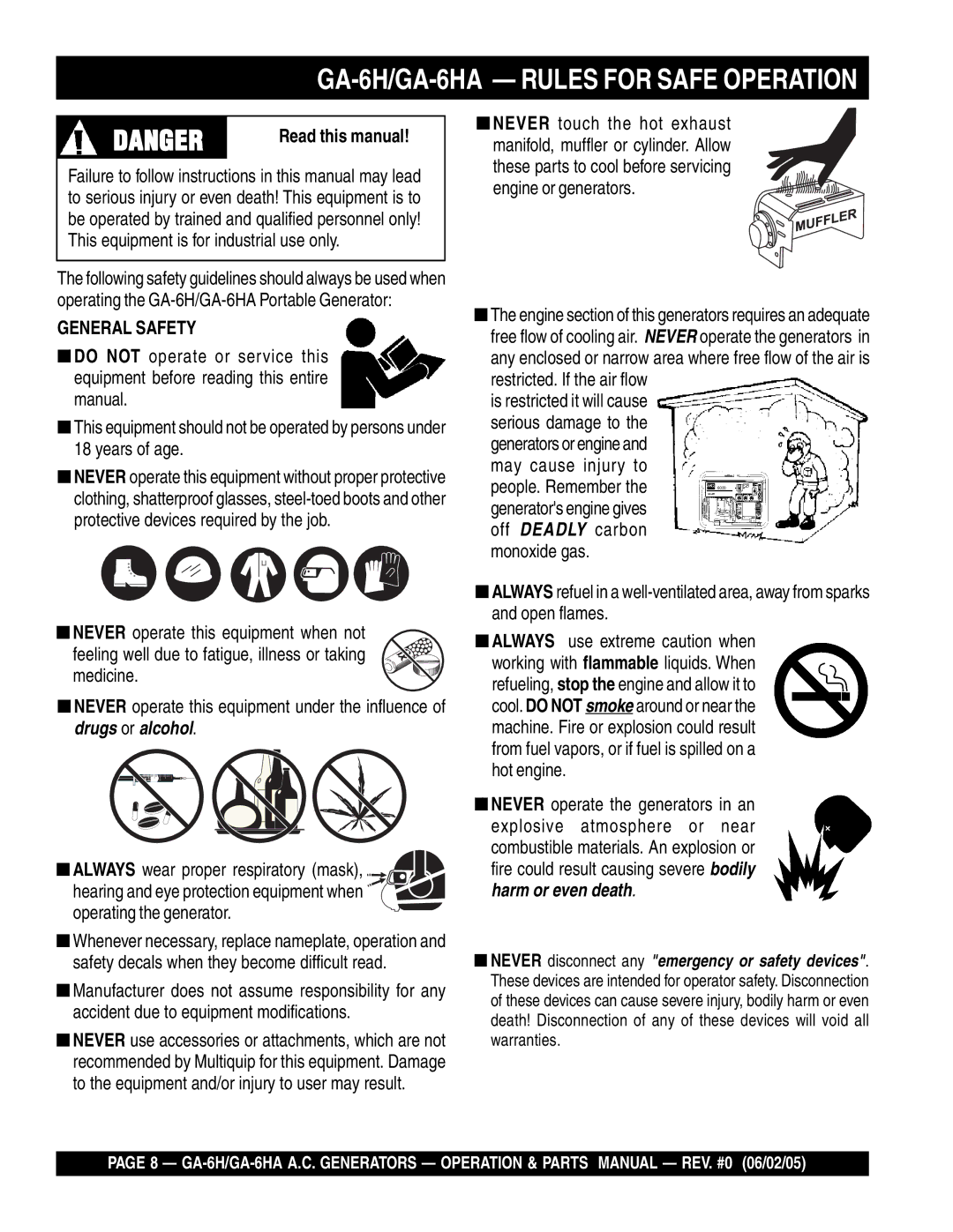 Multiquip ga-6h GA-6H/GA-6HA Rules for Safe Operation, Read this manual 