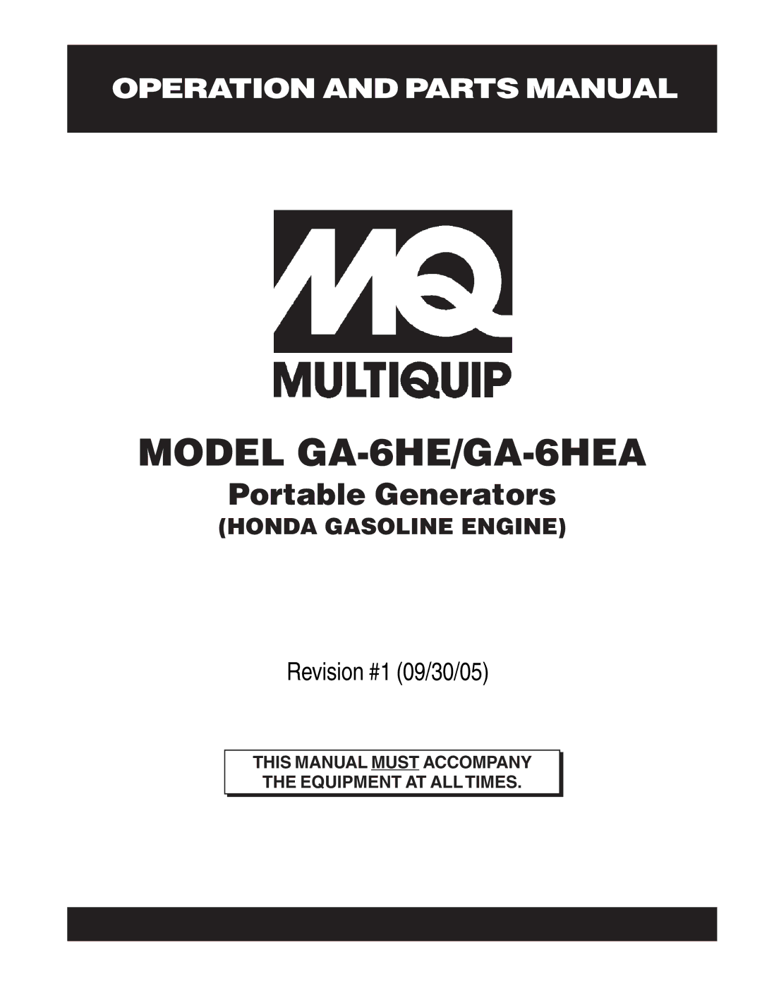 Multiquip manual Model GA-6HE/GA-6HEA 