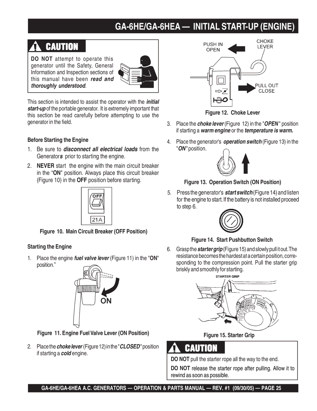 Multiquip manual GA-6HE/GA-6HEA Initial START-UP Engine, Before Starting the Engine 