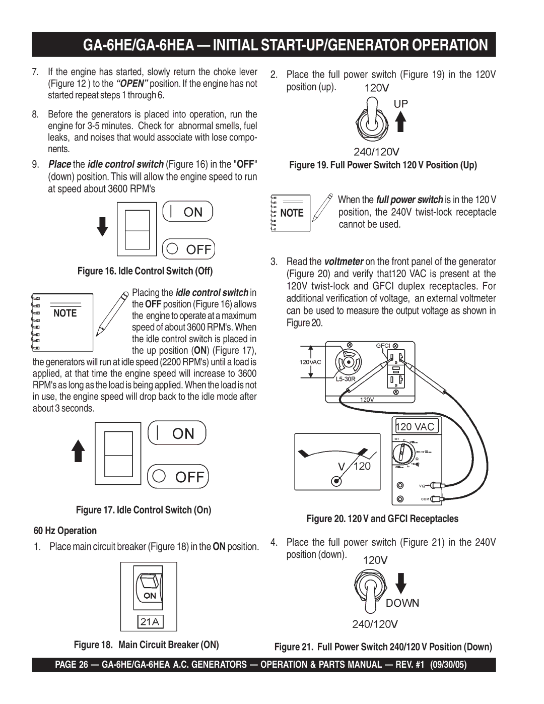 Multiquip manual GA-6HE/GA-6HEA Initial START-UP/GENERATOR Operation 