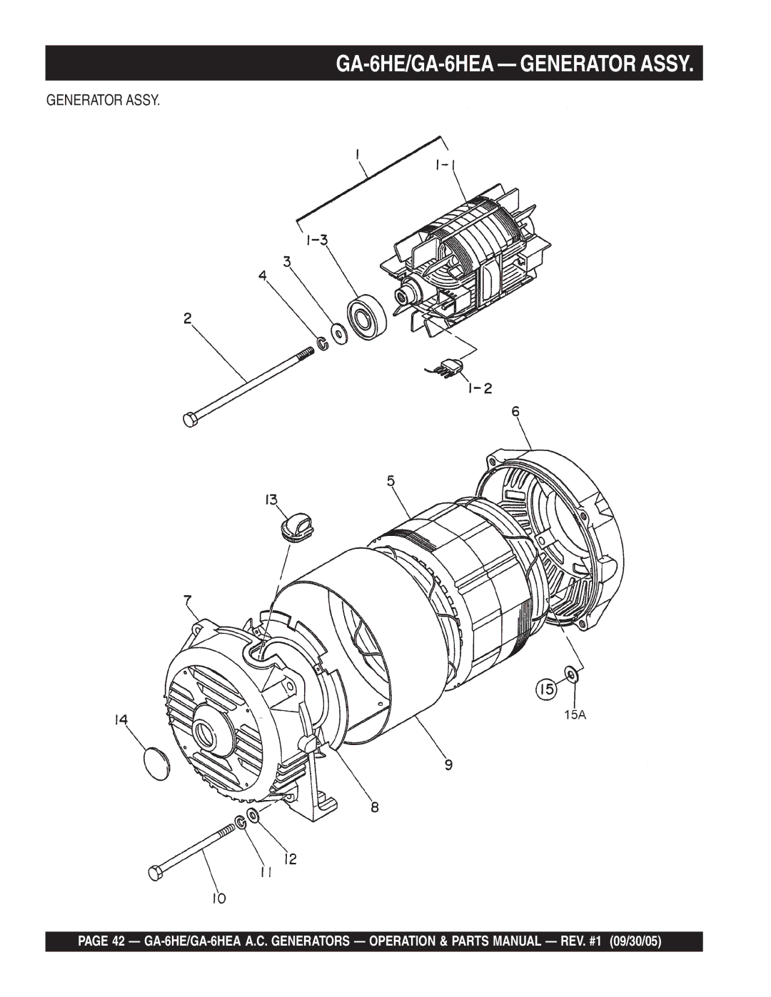 Multiquip manual GA-6HE/GA-6HEA Generator Assy 