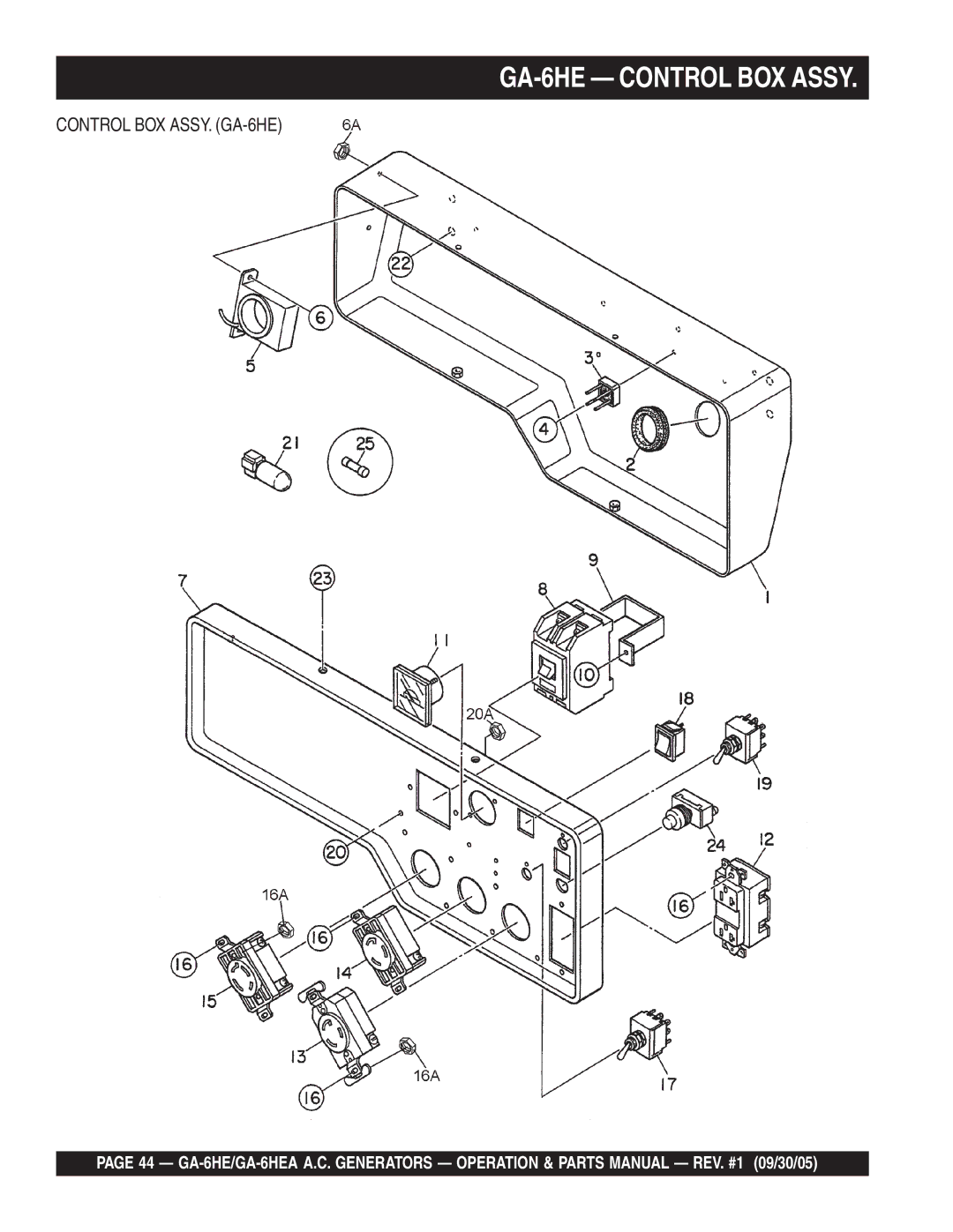 Multiquip GA-6HEA manual GA-6HE Control BOX Assy, Control BOX ASSY. GA-6HE 