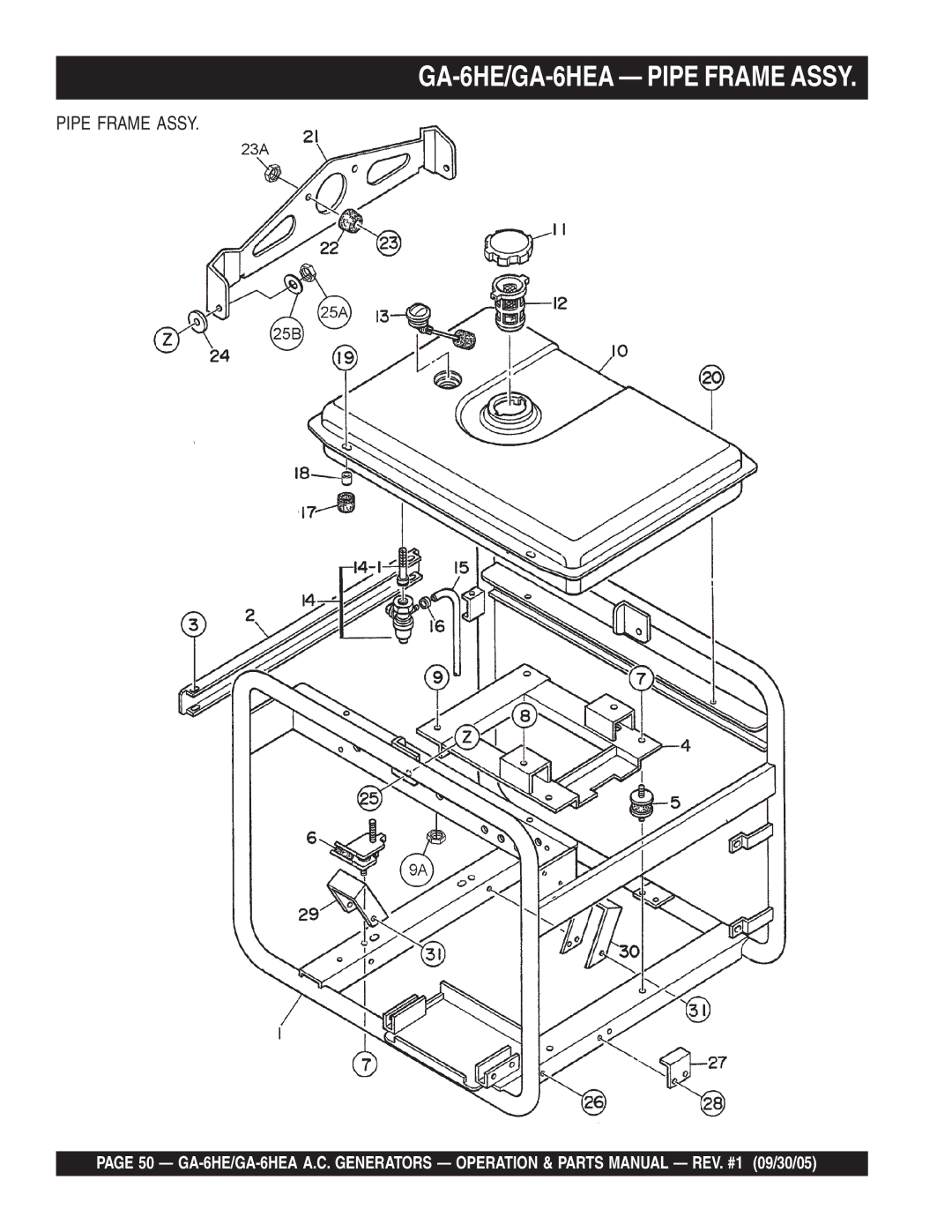 Multiquip manual GA-6HE/GA-6HEA Pipe Frame Assy 