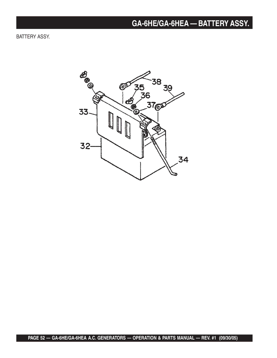 Multiquip manual GA-6HE/GA-6HEA Battery Assy 