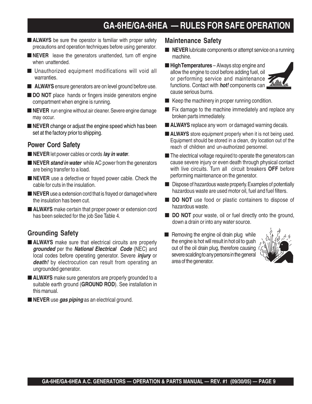 Multiquip manual GA-6HE/GA-6HEA Rules for Safe Operation 