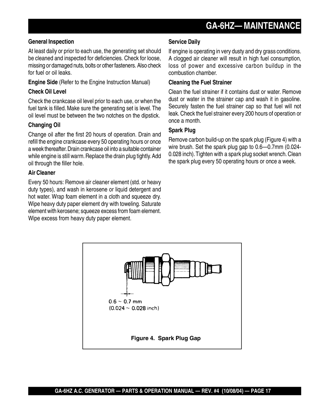 Multiquip operation manual GA-6HZ- Maintenance 