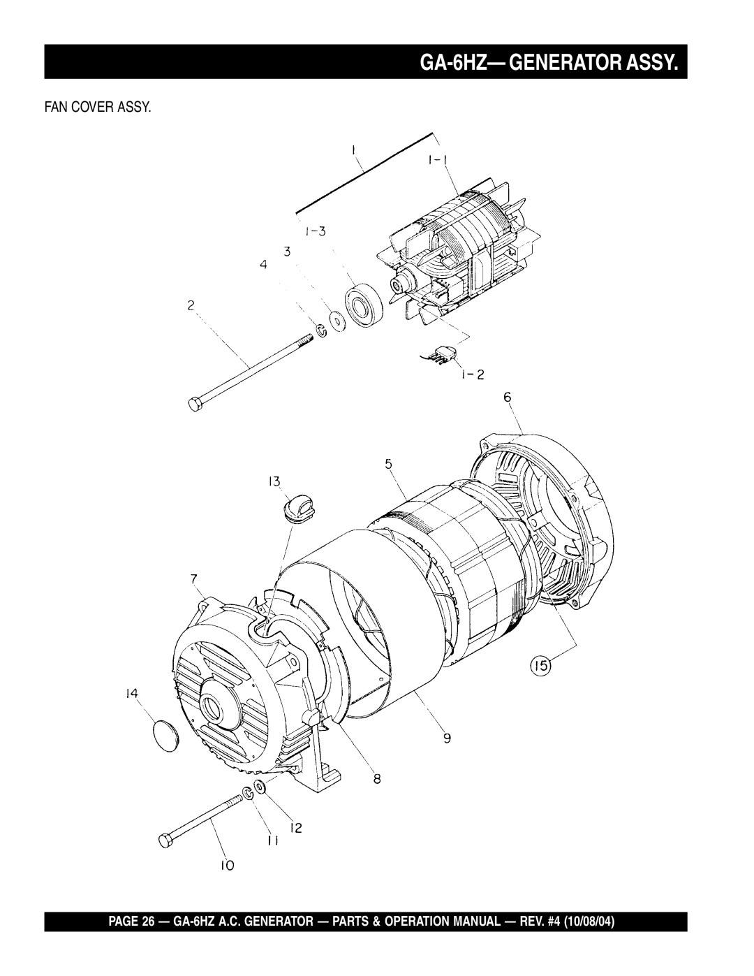 Multiquip operation manual GA-6HZ- Generator Assy 