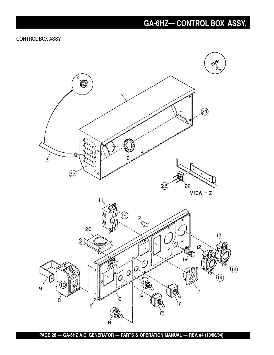 Multiquip operation manual GA-6HZ- Control BOX Assy 