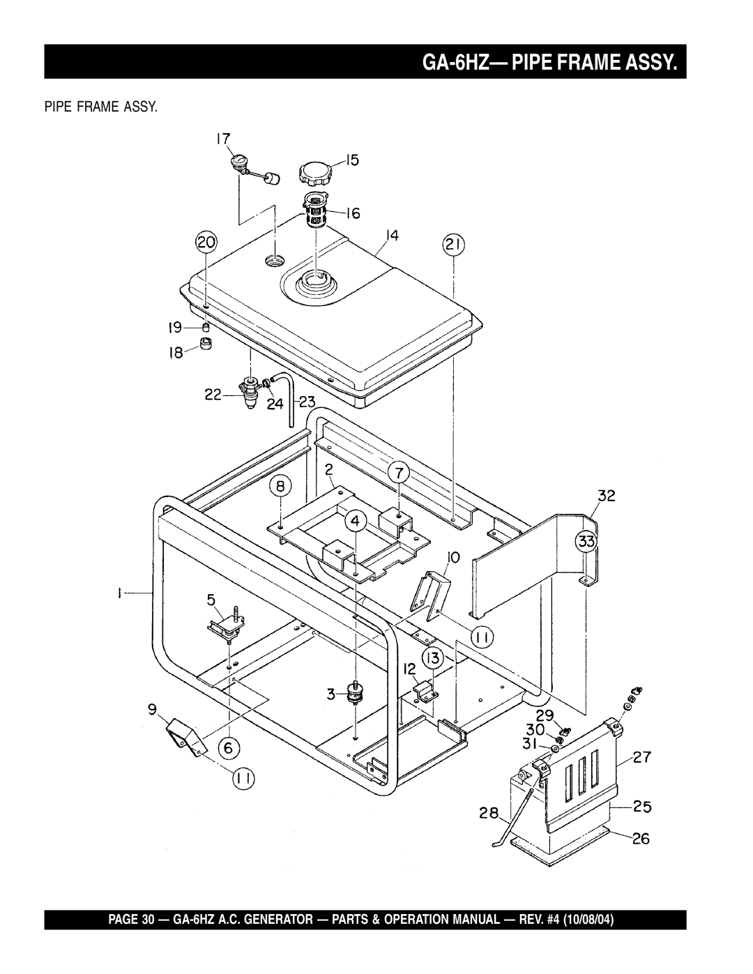 Multiquip operation manual GA-6HZ- Pipe Frame Assy 