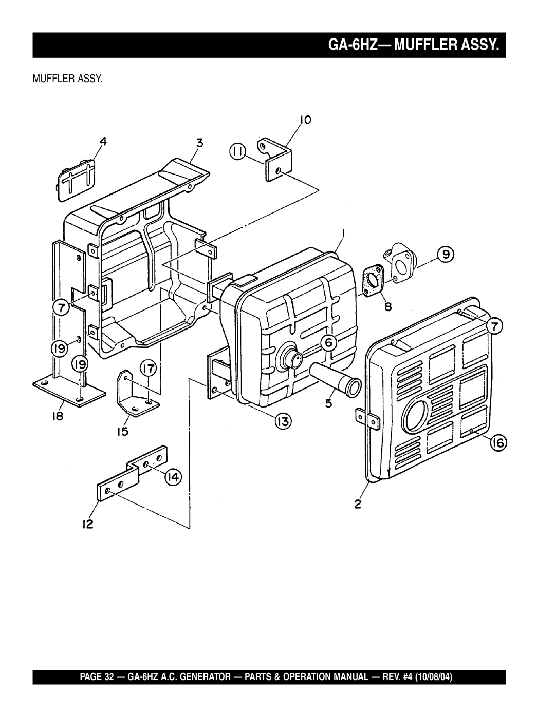 Multiquip operation manual GA-6HZ- Muffler Assy 