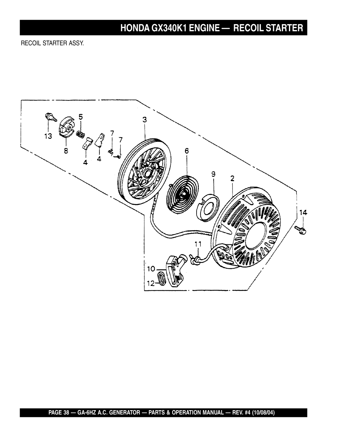 Multiquip GA-6HZ operation manual Honda GX340K1 Engine Recoil Starter 